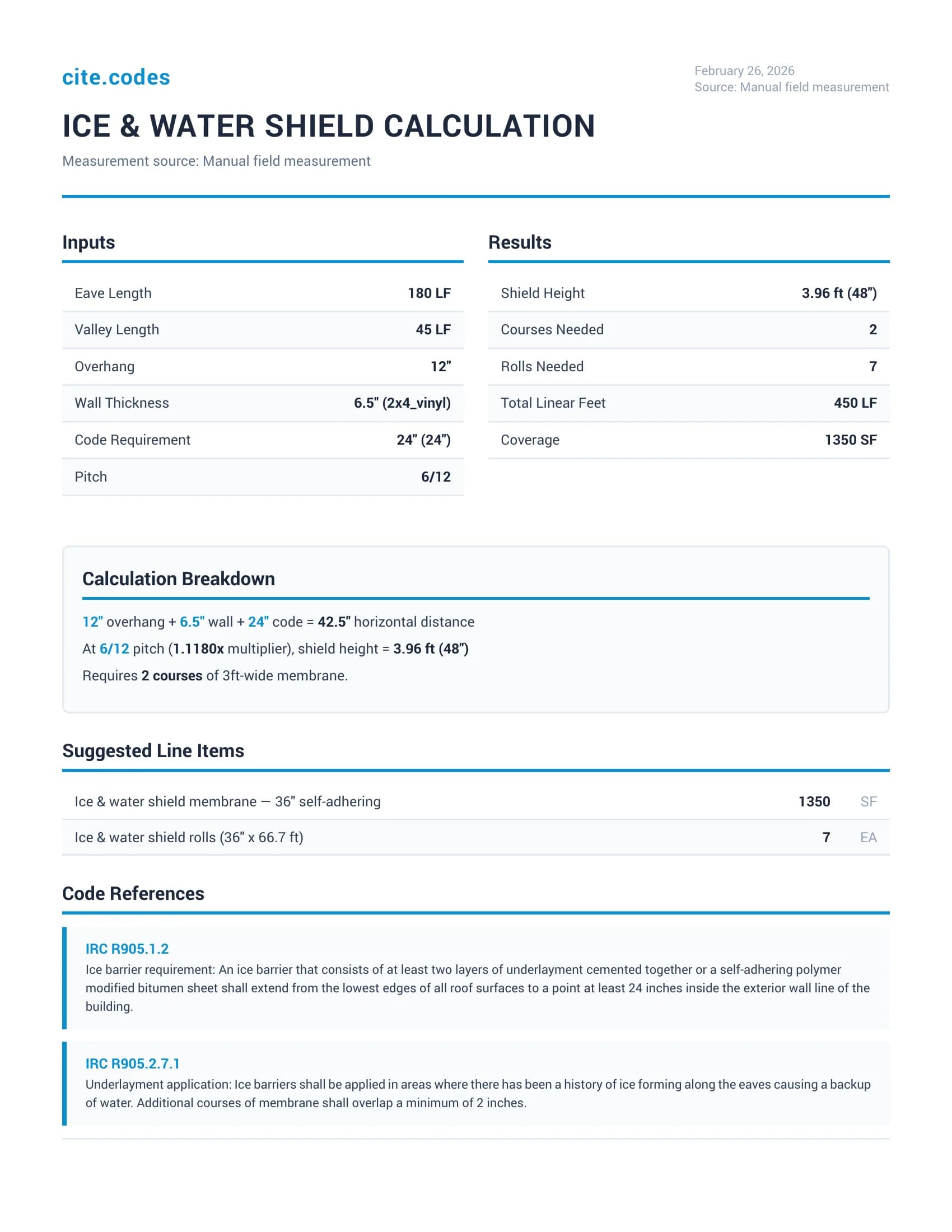 Ice & Water Shield Calculation — cover page