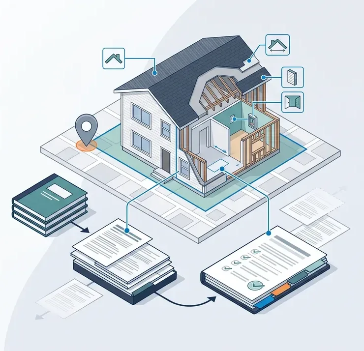 Illustration of a compliance report for a property and the work described