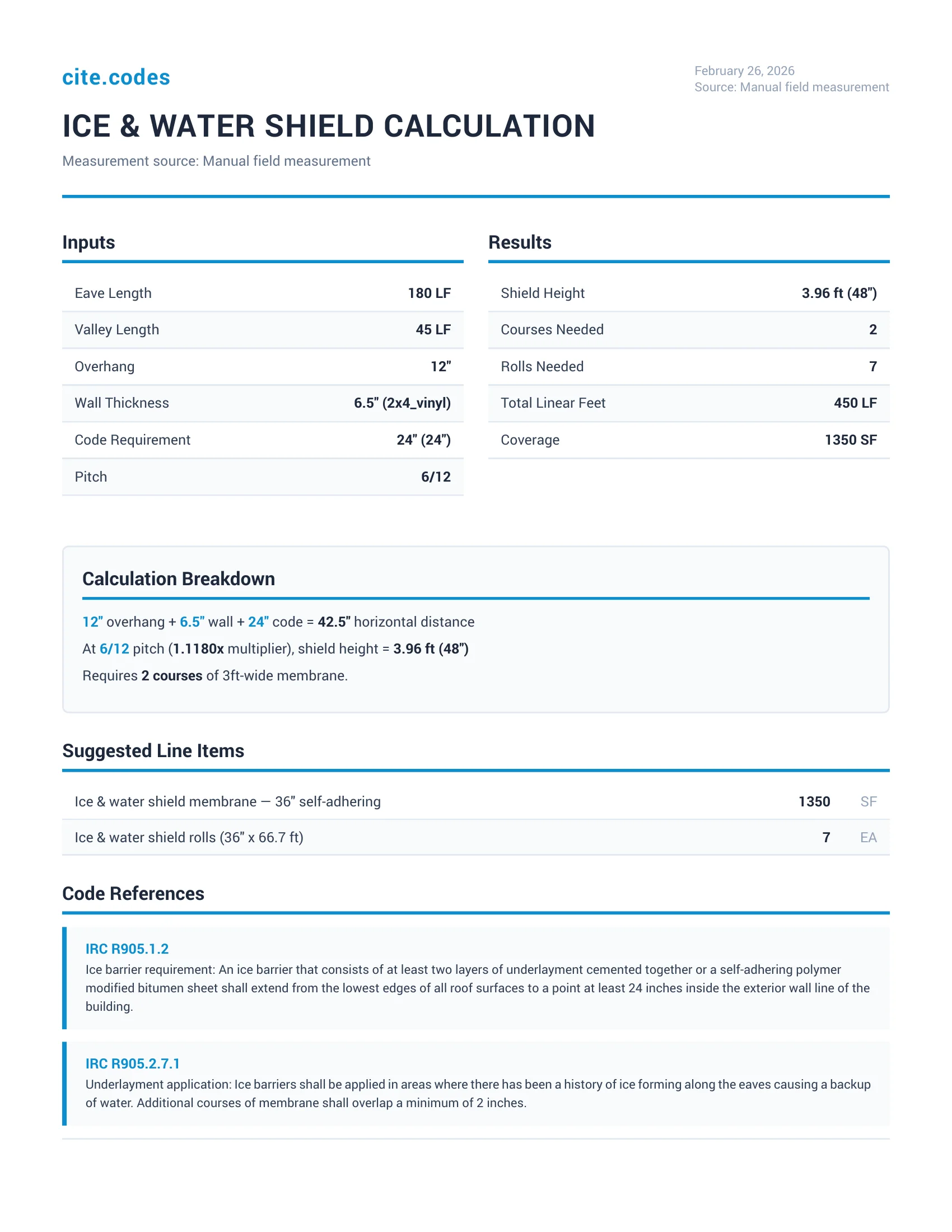 Calculator Output sample page