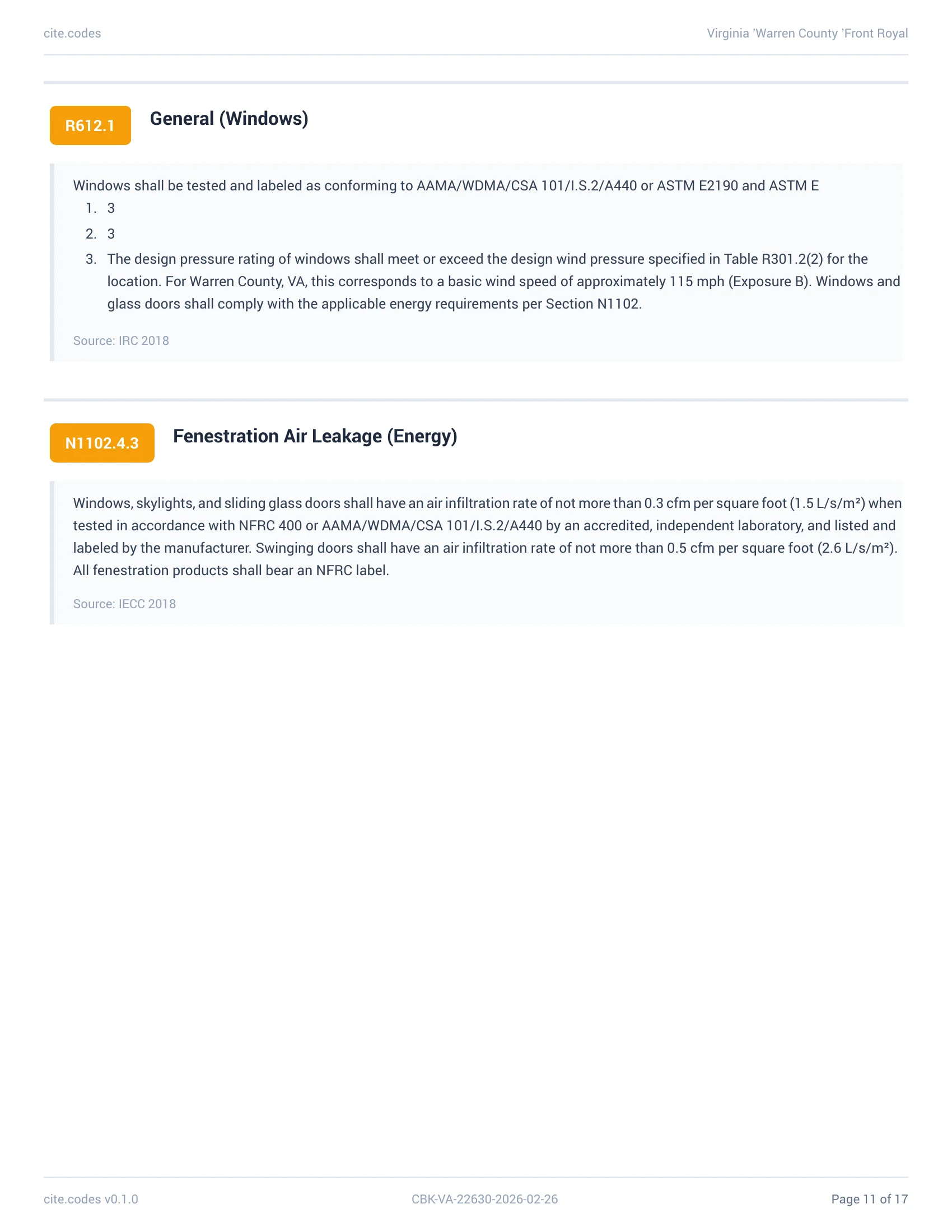 Wind Resistance, Roof Drainage, and Exterior Covering requirements with verbatim code text